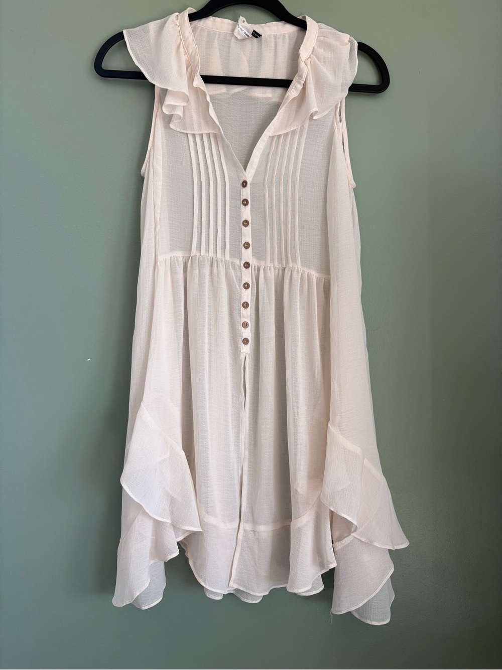 Anthropologie Akemi & Kin ivory sheer tunic/dress boho ruffle size M